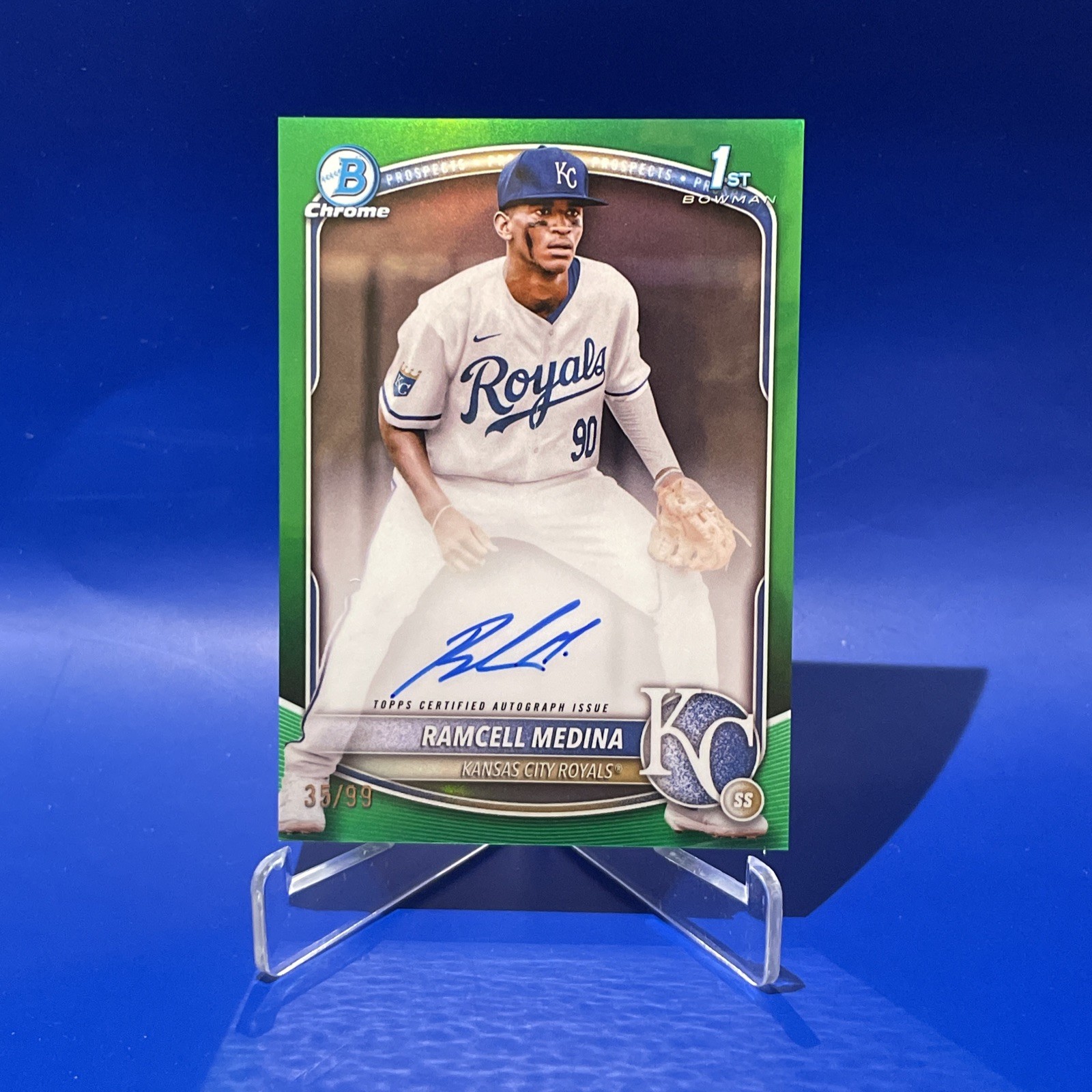 2025 BOWMAN CHROME 1ST GREEN REFRACTOR RAMCELL MEDINA  AUTO /99   Q4034