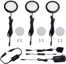 under Cabinet LED Black Cover Puck Lighting Kit with Touch Dimmer Switch for Kit