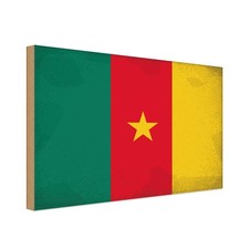 Holzschild 12x18 cm Kamerun Cameroon Vintage Flagge Fahne Wappen Deko Geschenk H