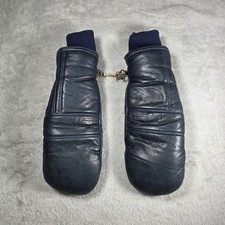 Grandoe Blue Leather Mittens Womens Small Warm Good Vintage Shape