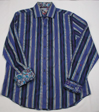 Robert Graham XL Luxury Embroidered Men's LS Button-Up Shirt Contrast Cuffs