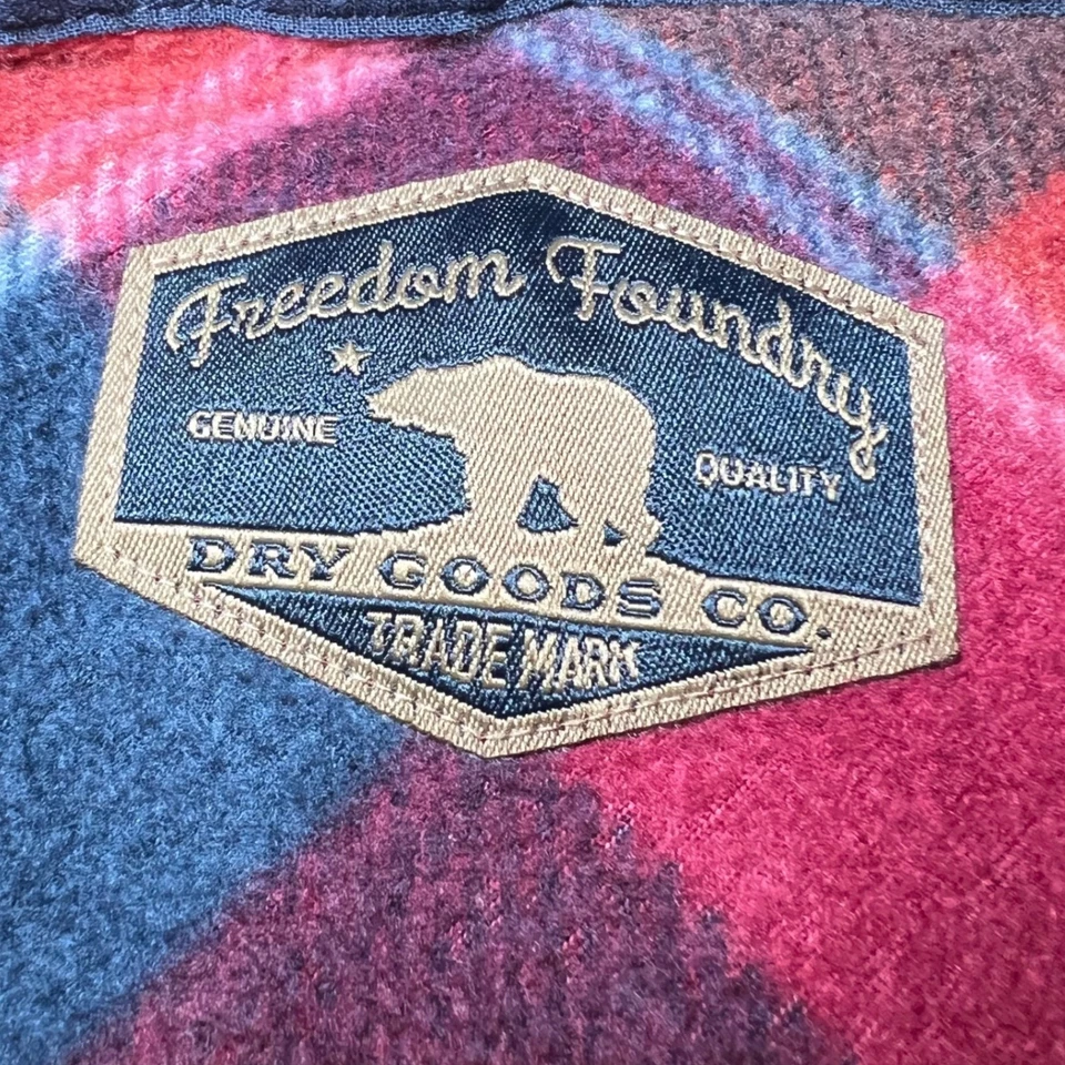 Freedom Foundry Flannel Shirt Mens Medium Plaid Orange Red Shacket Outdoor Cozy - Image 4 of 4