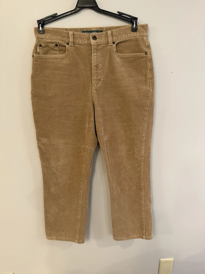 Pantalones de mezclilla Ralph Lauren de pana para mujer talla 8 tobillo pierna recta beige caqui Foto 2 de 4