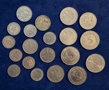 GERMANY  1948-1975,  50 PFENNIG, 1, 2, & 5 MARK COINS,  LOT OF (20), XF to UNCIR