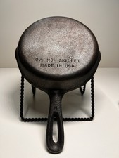 Cast Iron Skillet 6½” Double Spout #3 Made in USA Unbranded Letter H Vintage