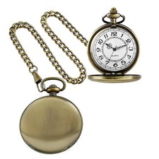 Bronze Smooth Quartz Pocket Watches Round Arabic Numbers with 37CM Chain Best...