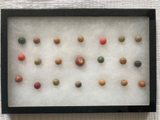 Beautiful Set Antique Clay Marbles 21 total w/hand painted Star Shooter