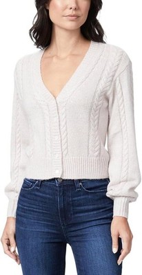 PAIGE Women's Sofie Cardigan Cropped Full Sleeve Cable Knit-Pastel Pink/Silver-L