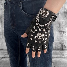 Black Leather Rock Biker Cosplay Gloves Skull Cool Gloves for Men
