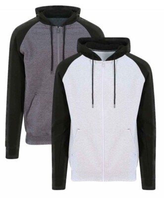 Unisex Baseball Contrast Raglan Arm Reißverschluss Kapuzenpulli Sweatshirt Jacke