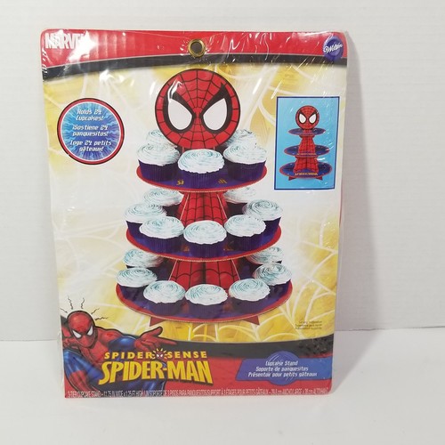 Spider-Man 3-Tier Cupcake Stand Birthday Party Tableware  Wilton New - Picture 1 of 4