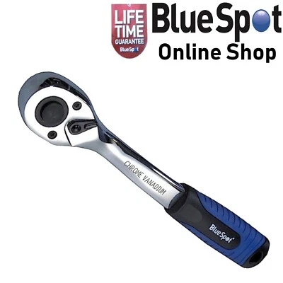 BLUE SPOT TOOLS 3/8" SQUARE DRIVE RATCHET HANDLE QUICK RELEASE SOFT GRIP WRENCH, BLUE SPOT 02012