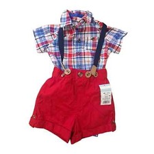 NWT Cat  Jack 2 Piece Red  Blue Baby Boys Suspender Sz 18M
