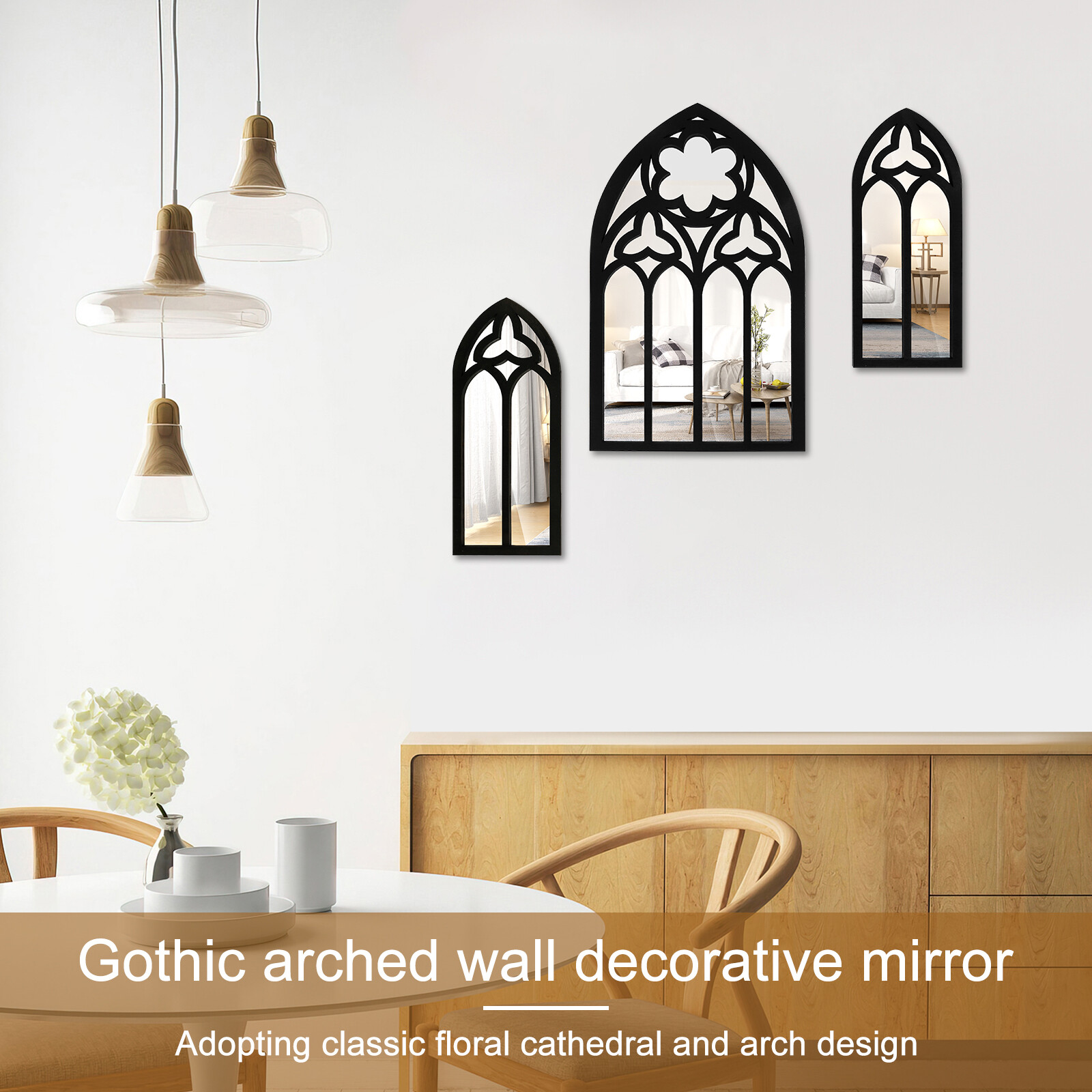 3X Wall Arch Mirrors Set Gothic Wall Mirror Decor Cathedral Arched ...