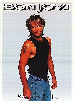 Music Poster Bon Jovi Keep The Faith 1992 Jon Standing Solo W Tattoo Nos 24x34 Ebay