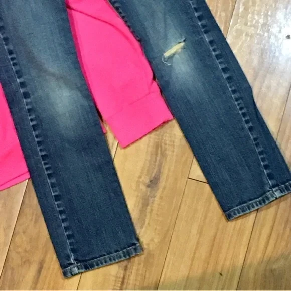 Rosa Sudadera y Bailarina Flaca Denim Jeans 7 8 Invierno Conjunto Escuela Foto 4 de 4