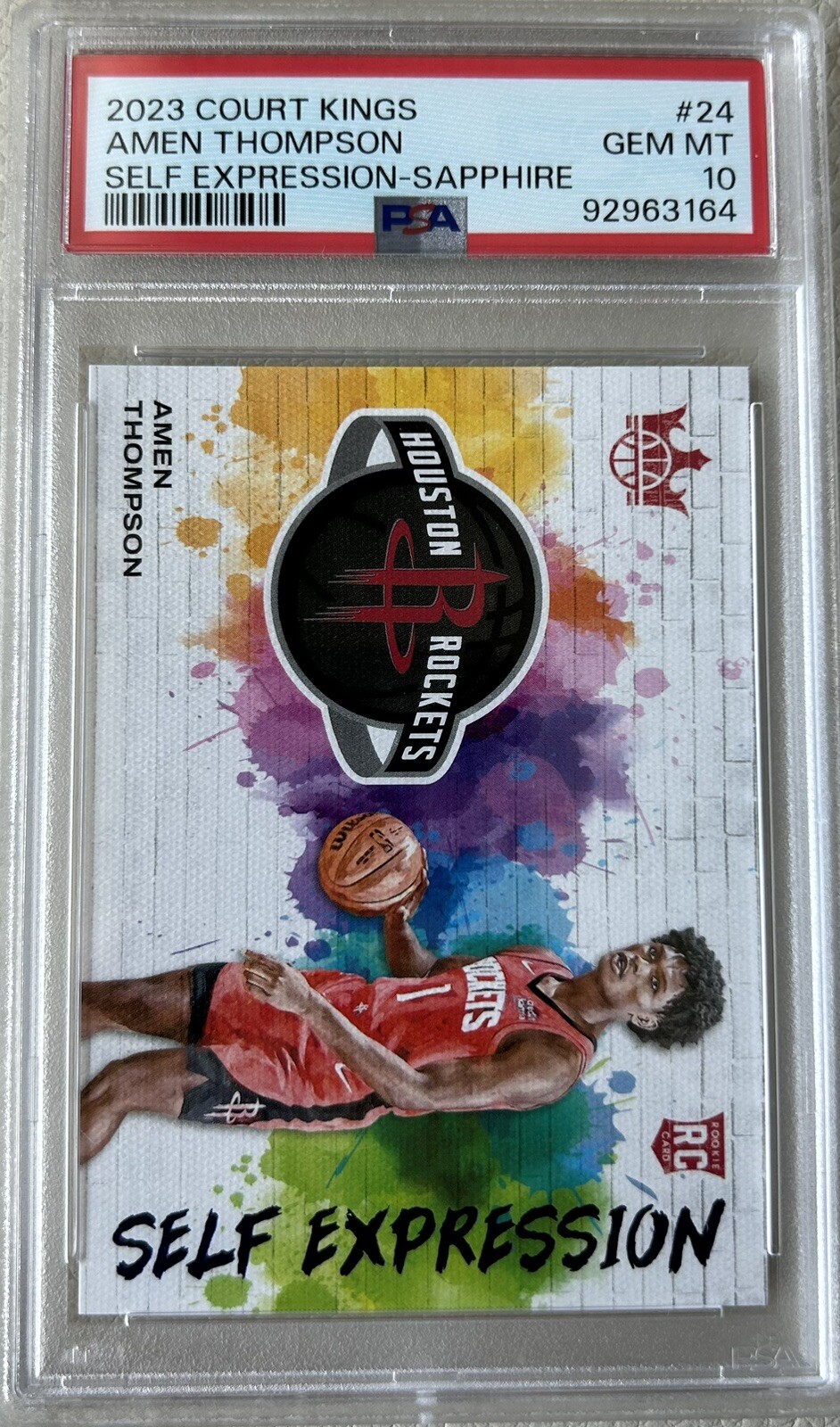 2023-24 Panini Court Kings Amen Thompson Sapphire Self Expression /25 PSA 10