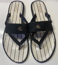 Lauren Ralph Lauren Flat Thong Sandals Shoes Black Beige Rosalind Size 11 B EUC!