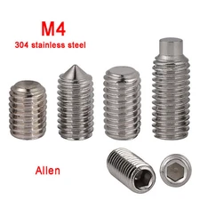M4 4mm Grub Screws Flat / Cone / Dog / Cup Point Set Screw 304 Stainless Steel