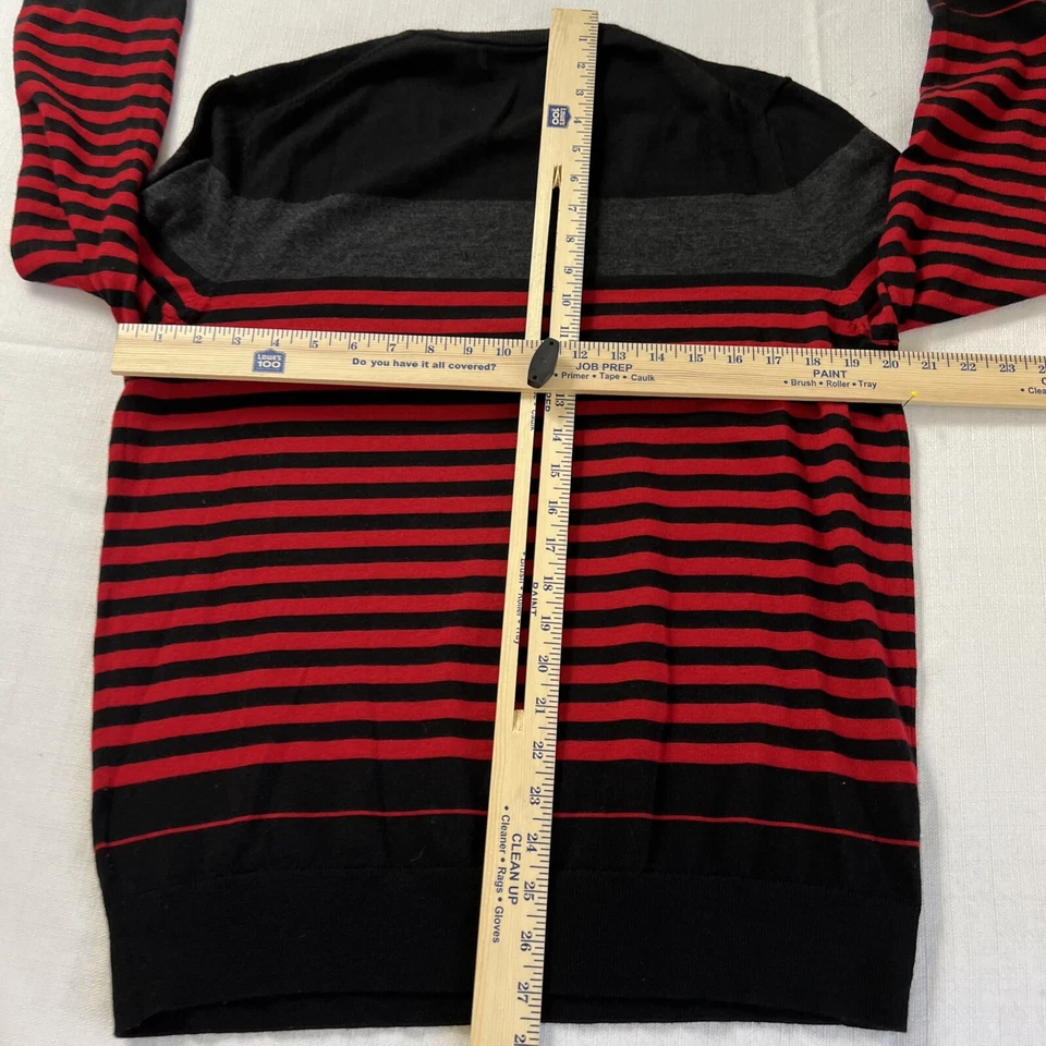 Calvin Klein Mens Large Pullover Sweater Red Black Striped Crew Neck Long Sleeve - Image 4 of 4