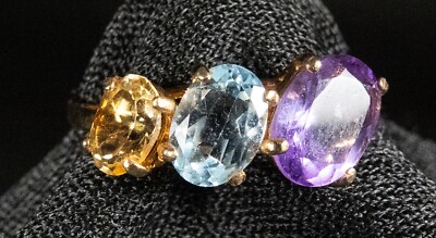 14 Karat Gelbgold Ring Amethyst, Topas, Citrin Größe 7,5 - 1,8 g
