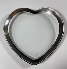 SMALL ANNIEGLASS PLATINUM RIM HEART SHAPE DISH: 7" Signed & Number 35/38