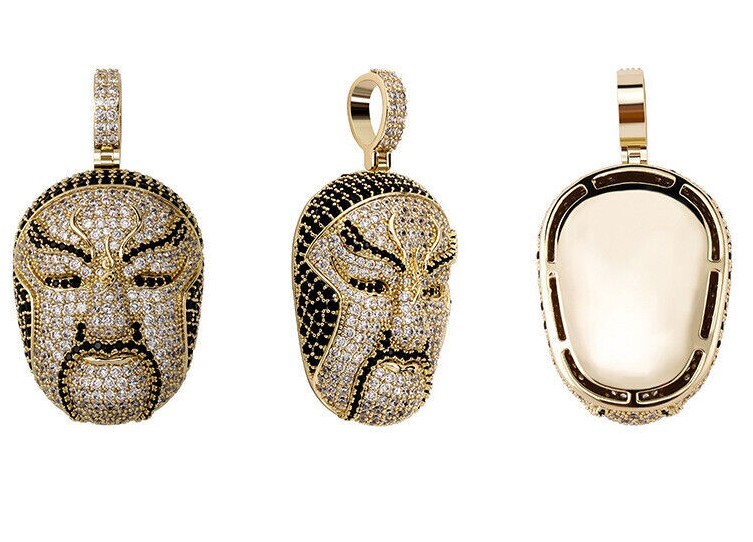 Chinese Peking Opera Mask Rhinestone Pendant Necklace for men Jewelry