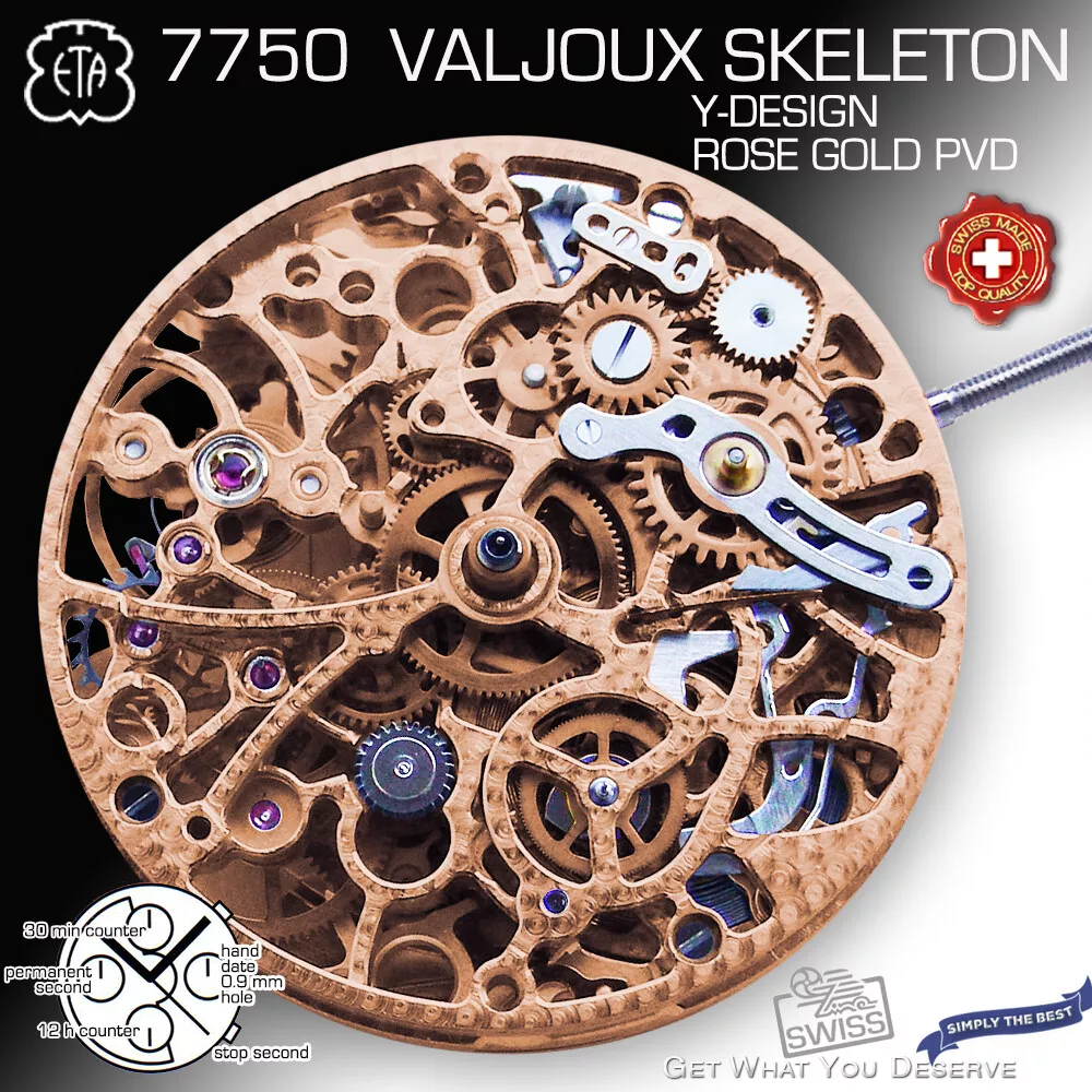 MOVEMENT ETA VALJOUX 7750 AUTOMATIC CHRONOGRAPH SKELETON ROSE GOLD