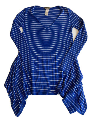 Tommy Bahama Sz S Blue White Stripe Long Sleeve Tunic Shirt Dress Cotton  Modal