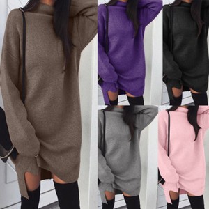 Women-039-s-Turtleneck-Knitted-Long-Sleeve-Sweater-Dress-Jumper-Winter-Pullover-Tops