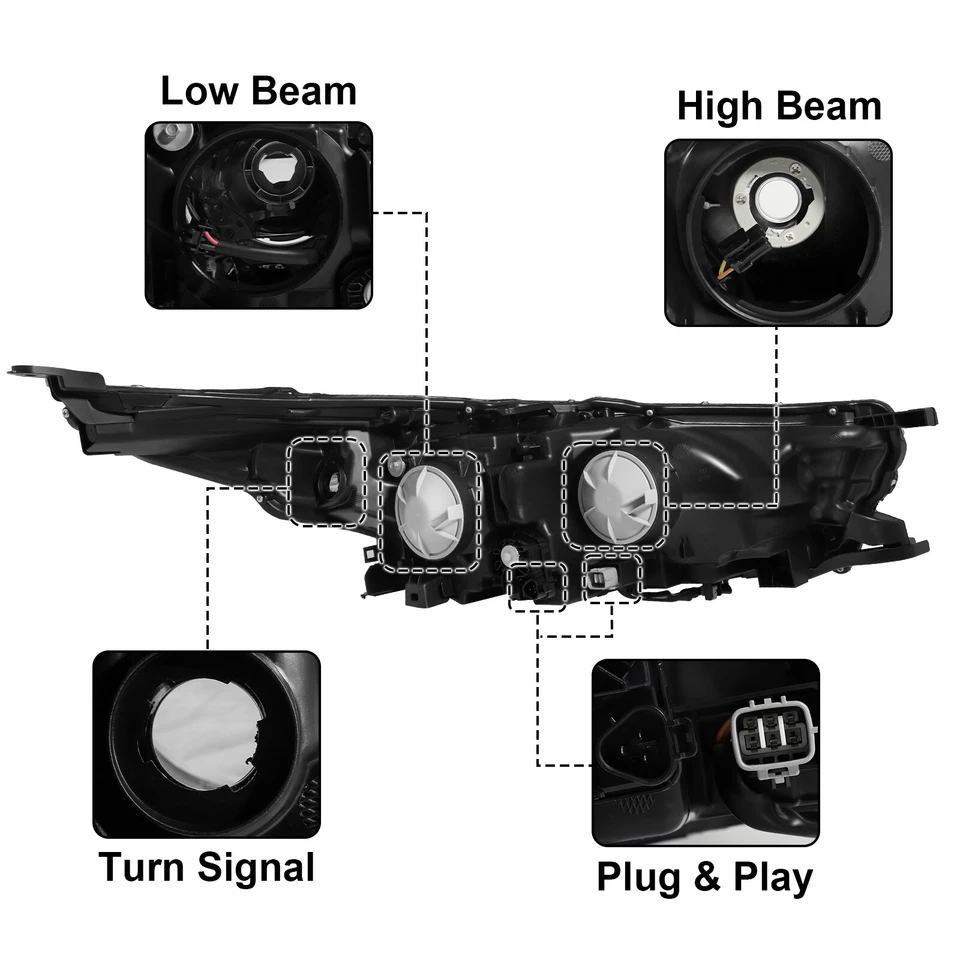 LED DRL Headlight For 2017 2018 2019 Toyota Highlander Black Driver Left Side Foto 2 de 4