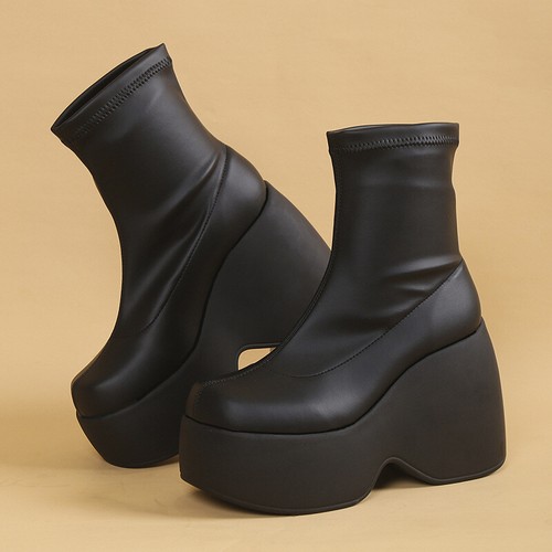 Womens Chelsea Boots Ankle Booties Platform Chunky Heels Round Toe Slip On Boots - Picture 5 of 7