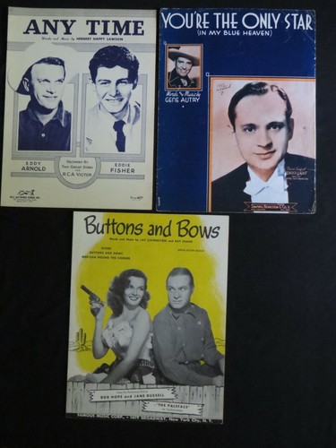 Vintage Sheet Music GENE AUTRY-BOB HOPE JANE RUSSEL-EDDY ARNOLD EDDIE FISHER Lot