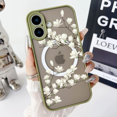 Für iPhone 16 Pro Max 15 14 Plus 13 12 11 7 8 Magsafe Blume Stoßfest Case Schutz