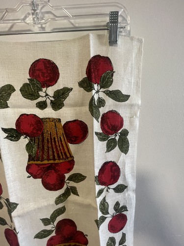 Asciugapiatti vintage 100% lino KD impronte a mano mela nuovo con etichetta piega originale USA - Foto 9 di 24