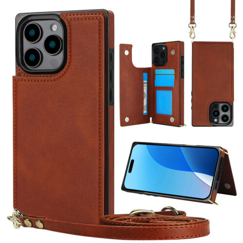 Luxury Leather Crossbody Card Slot Cover Case for 16 15 14 13 12 11 Pro Max XR - Picture 19 of 58