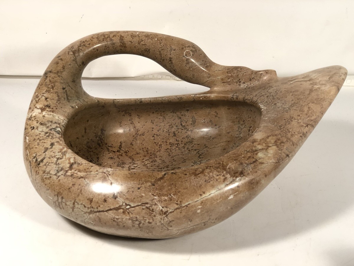Large Inuit Eskimo Native American Soapstone Carving Bowl Goose