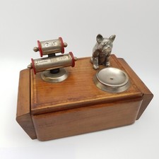 Art Deco Wooden Cigarette Box French Bulldog Perpetual Calendar Concertina 