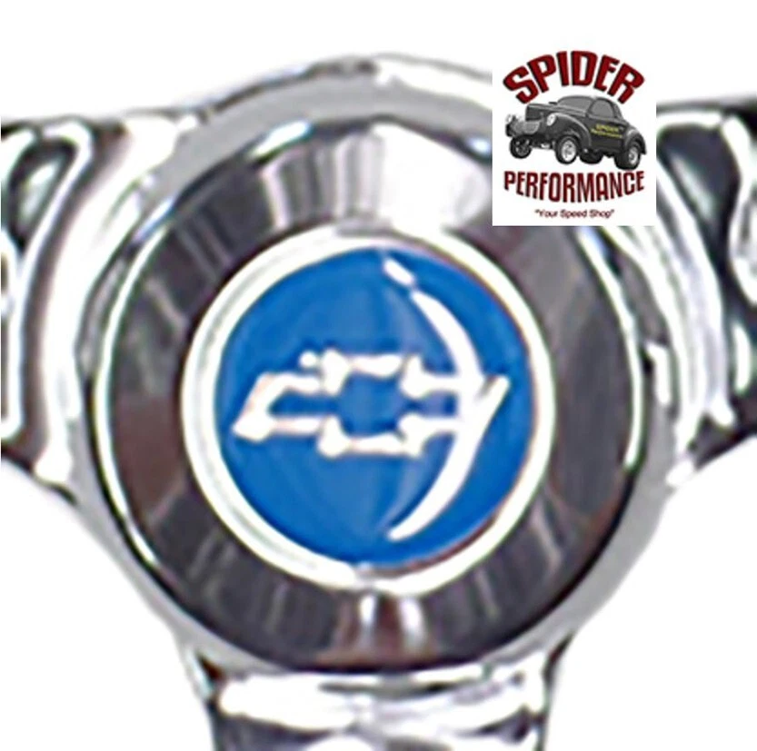 1980-87 Blazer Chevrolet truck steering wheel BLUE BOWTIE 14 1/2" CLASSIC CHROME - Image 3 of 4