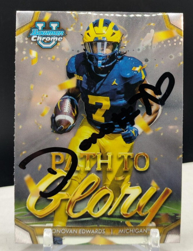 Donovan Edwards AUTO 2024 Bowman Chrome University BAS COA Path Glory Michigan