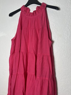 jodifl pink dress Jodifl Clothing Solid Ruffle Tiered Babydoll Dress with Pockets S