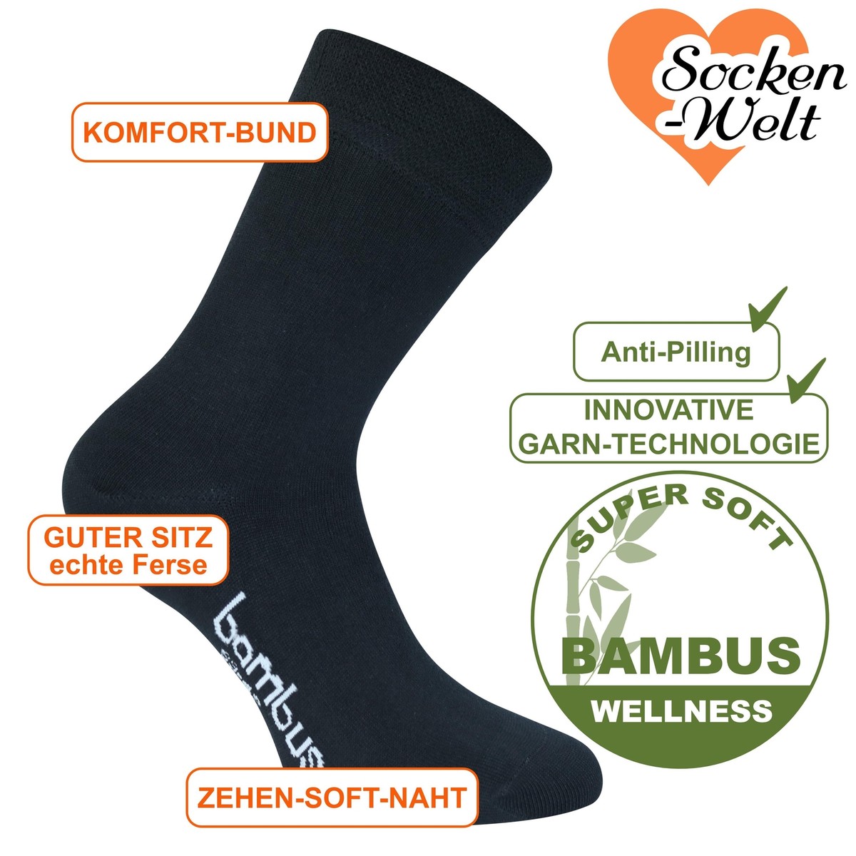 Extra stabile Wellness Bambus Socken schwarz, fr Damen und Herren | eBay.de