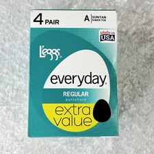 L'eggs Everyday Regular Pantyhose Suntan Size A - 4 Pair - New Sealed Box