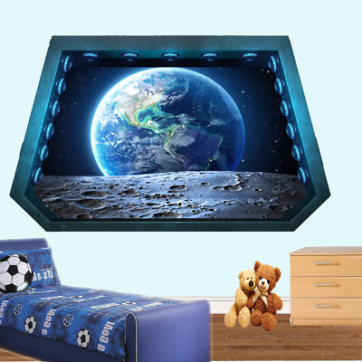 Erde Mond Planeten Weltraum WANDAUFKLEBER 3D KUNST ABZIEHBILD WANDZIMMER BÜRO DEKOR SF9