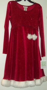 red dress with white fur trim