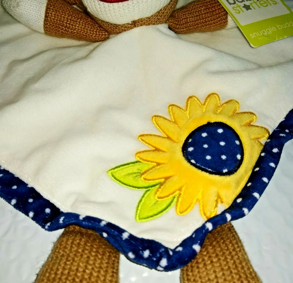 Baby Starters Girl Knit SOCK MONKEY Rattle Security Blanket White Plush NEW - Image 3 of 4