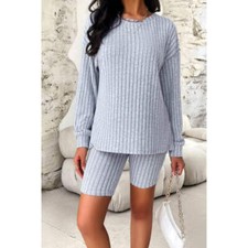 Ribbed Round Neck Dropped Shoulder Top and Shorts Set