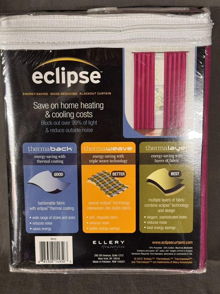 Eclipse Blackout Curtains 84” Long Therma Back Textured Woven Print Pink New - Image 2 of 4