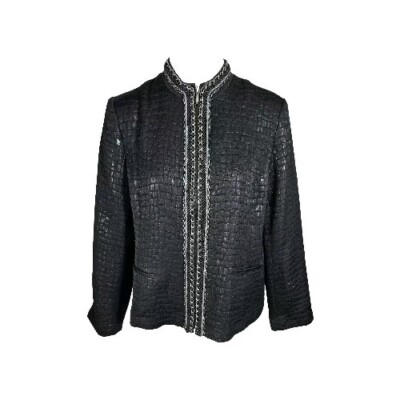 Chicos Wms Sz 2 Black Color Chain Embellished Suit Separate Jacket  B27