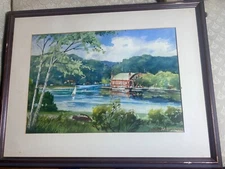 Norbert Czarnowski (Born 1897) "Pond Scene" Watercolor Painting - Framed